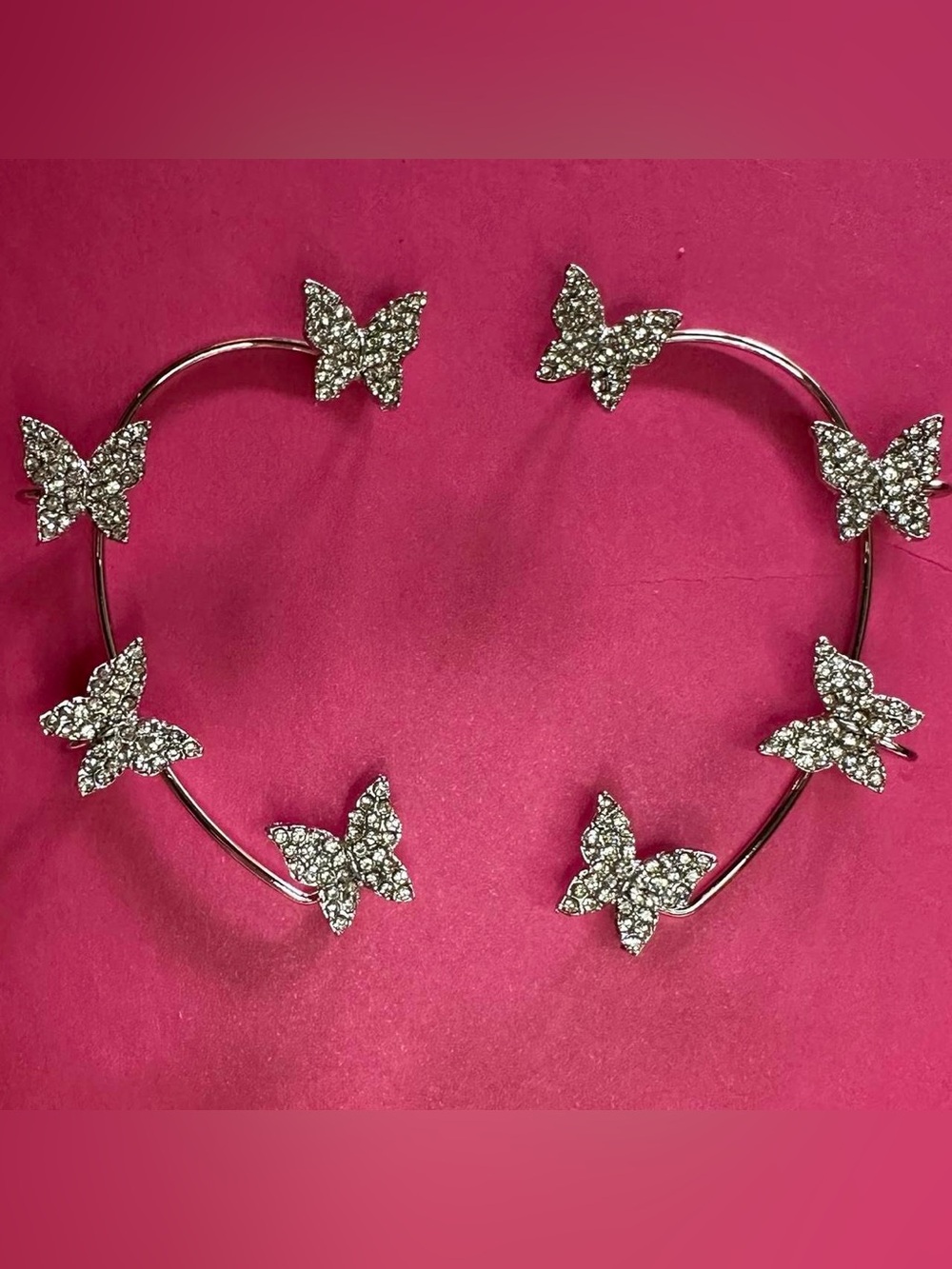 2 Rhinestone butterfly silver ear cuff set.